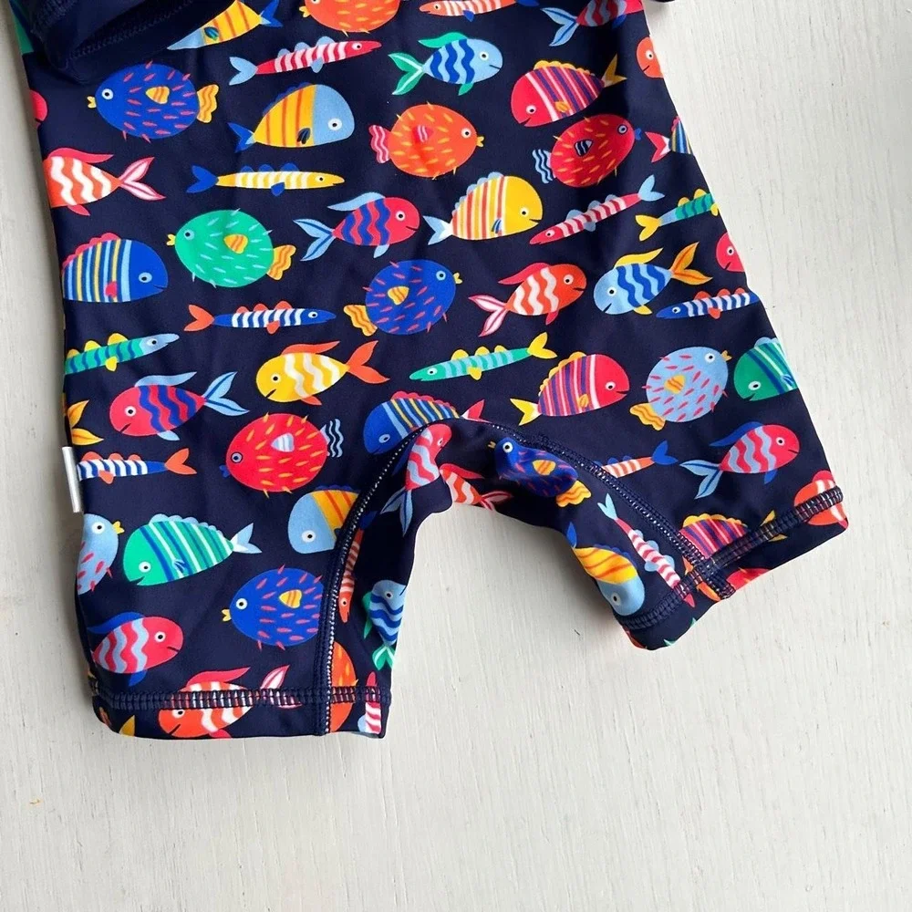 Multi colored one piece fish swim suit 6-12‎ m EUC